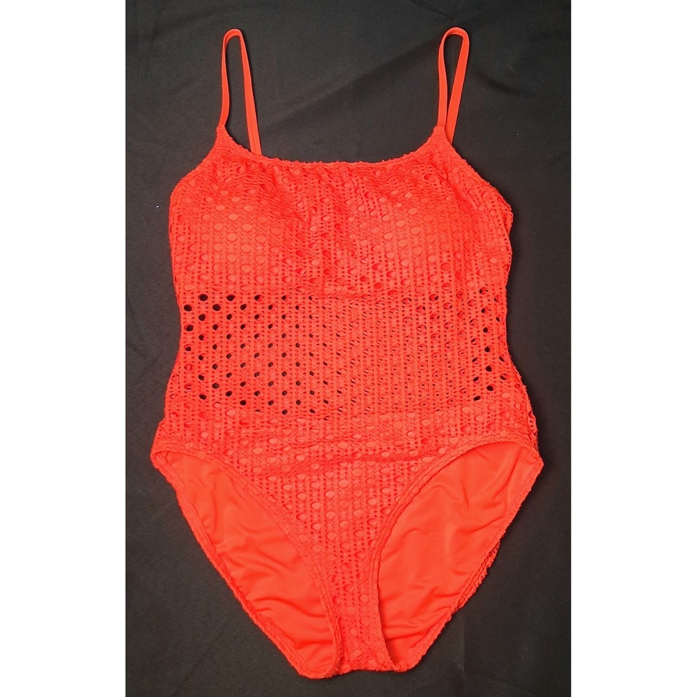 Carmen Marc Valvo Crochet One-Piece Swimsuit Persimmon, size 14
